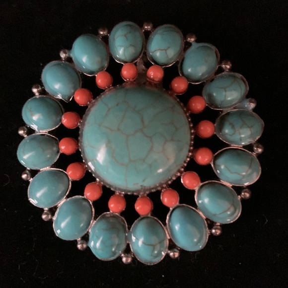 Stunning Vtg Southwestern Navajo Turquoise Stone in Silver Tone Setting Pendant - Picture 1 of 4
